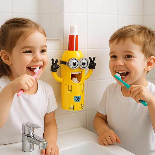 MINION DISPENSADOR AUTOMATICO DE CREMA DENTAL Y PORTA CEPILLOS