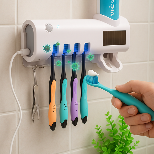 Adiós Al Desorden y a las Bacterias Dispensador Inteligente con Luz UV Para Cepillos 🦷