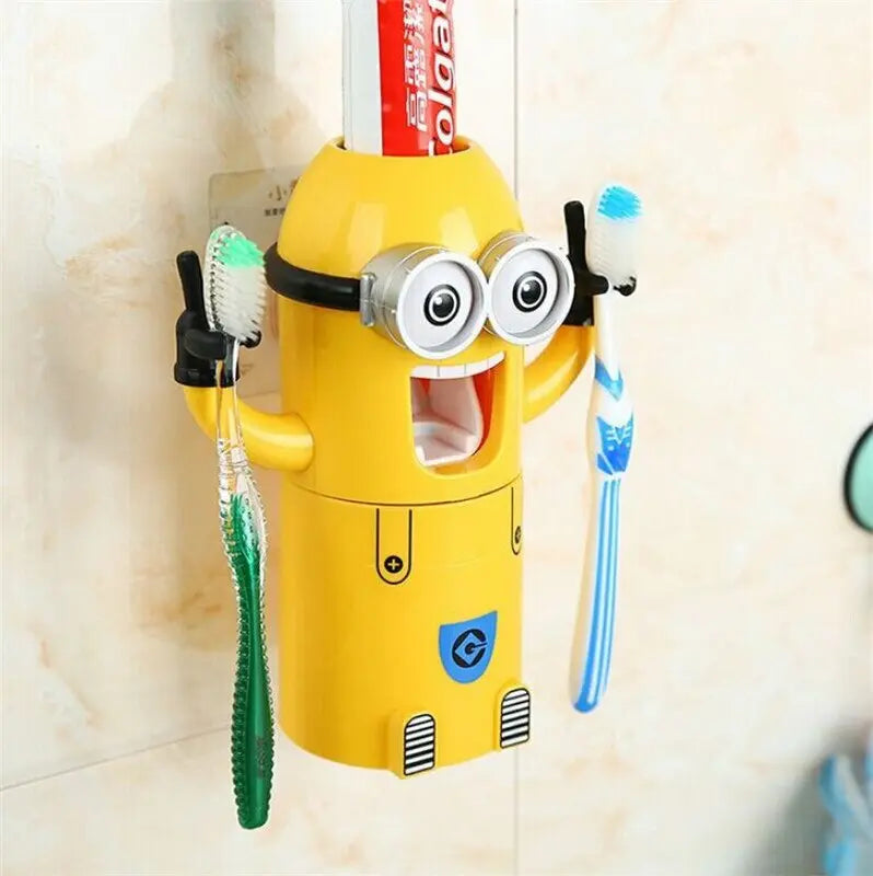 MINION DISPENSADOR AUTOMATICO DE CREMA DENTAL Y PORTA CEPILLOS