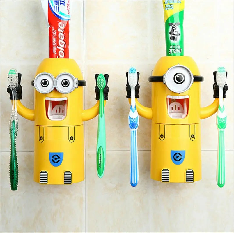 MINION DISPENSADOR AUTOMATICO DE CREMA DENTAL Y PORTA CEPILLOS